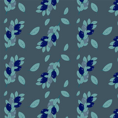 Fototapeta na wymiar Seamless vector pattern blue lemons on branches on a dark blue background.Vector EPS10
