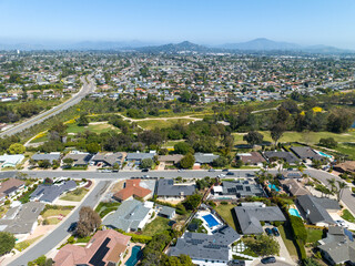 Aerial view of house in La Mesa City in San Diego, California, USA