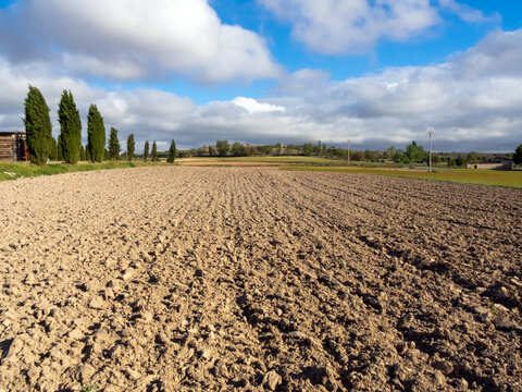 Campo en barbecho en la provincia de Burgos. Ba&ntilde;os de Valdearados, Castilla y Le&oacute;n, Espa&ntilde;a.
