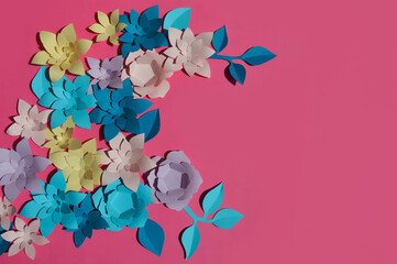 paper flowers. stylish decor. background for decoration for holidays, birthday, mother's day, happy Easter
