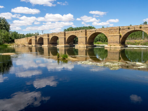 Puente medieval de Castrogonzalo (siglo XII), sobre el r&iacute;o Esla. Zamora, Castilla y Le&oacute;n, Espa&ntilde;a.