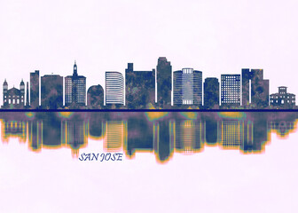 San Jose Skyline. Cityscape Skyscraper Buildings Landscape City Background Modern Art Architecture Downtown Abstract Landmarks Travel Business Building View Corporate