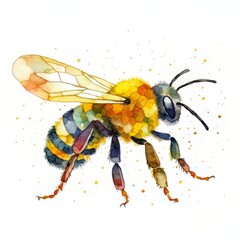 watercolor bee isolated on white with Generative AI technology