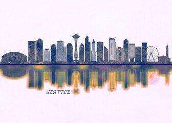 Seattle Skyline. Cityscape Skyscraper Buildings Landscape City Background Modern Art Architecture Downtown Abstract Landmarks Travel Business Building View Corporate