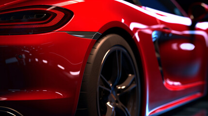 Closeup on front of generic and unbranded red color cars ,sport car wallpaper Ai Generative
