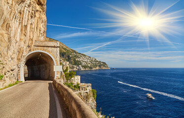 Fototapeta na wymiar Characteristic tunnel in the Amalfi coast, Italy
