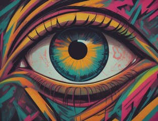 One eye of person with grafity style created by ai generated tools - obrazy, fototapety, plakaty