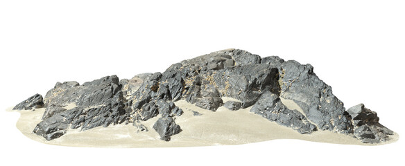 Cut out rocks on sand beaches landscape 3d rendering png
