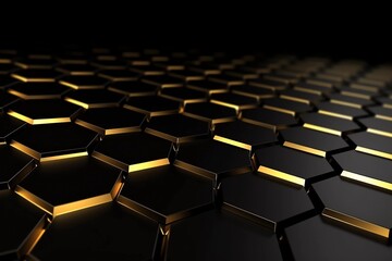 Obraz premium Beauty of Black Hexagons and Yellow Glow in Abstract Design. AI Generated.