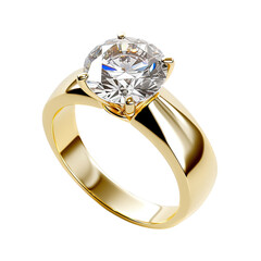an isolated whole diamond wedding ring set in a gold ornate band of 24k gold, jewelry-themed, photorealistic illustrations on a transparent background cutout in PNG. Generative AI