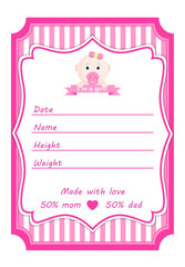 Hand tag for a newborn baby girl in pink color shades, maternity discharge, for a birthday photo shoot, for print