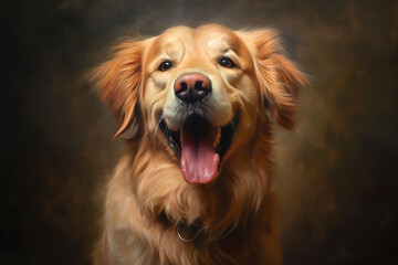 portrait of a smiling golden labdrador with studio background