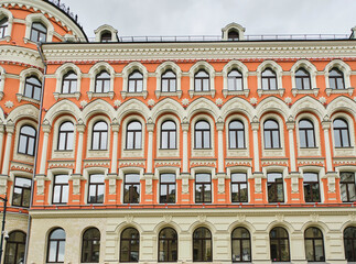 Naklejka premium Facade building Apartment house Trinity farmstead on Ilyinka in Moscow.