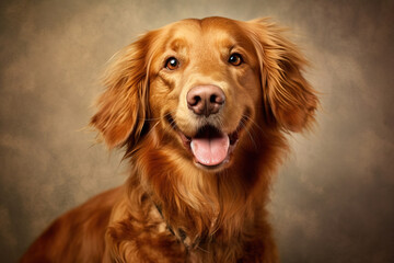 portrait of a smiling brown dog with studio background