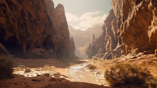 A Wide Shot Of A Long Road In A Desert With Mountains And Hills Ai, Ai Generative, Illustration