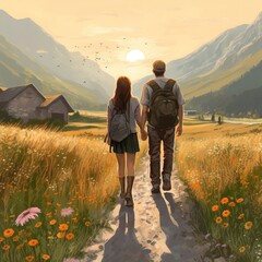 couple walking in the mountains