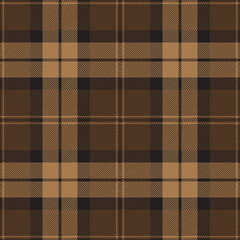 Brown and black tartan plaid. Scottish pattern fabric swatch close-up. 