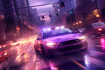 Fototapeta premium Police car on the street ai generative