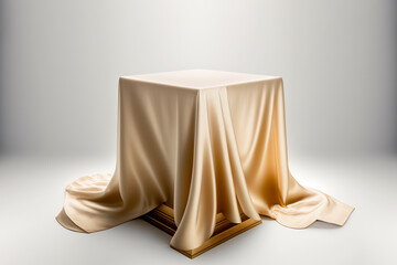 square podium with a golden curtain. Generative ai