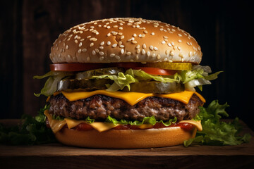 Tasty and delicious hamburger product photography. Ai generated