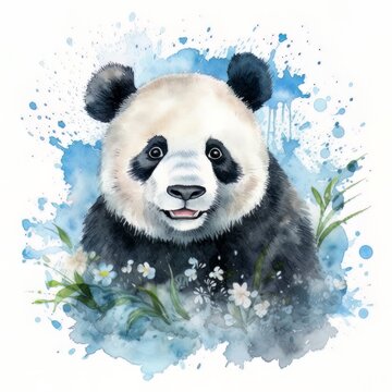 watercolor panda and bamboo with Generative AI technology