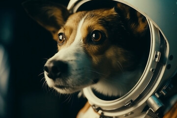 Funny dog astronaut. Ai generated