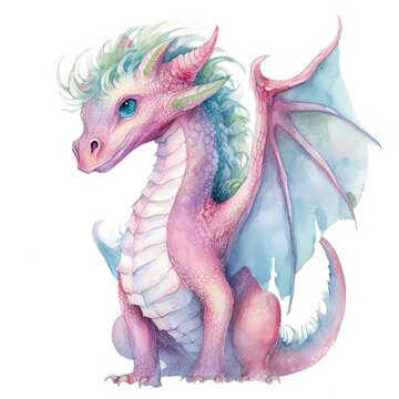 cute cartoon dragon in watercolor style with Generative AI technology