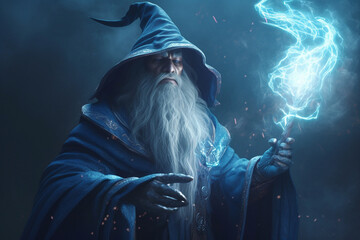 Fantastic wizard making spells illustration. Ai generated