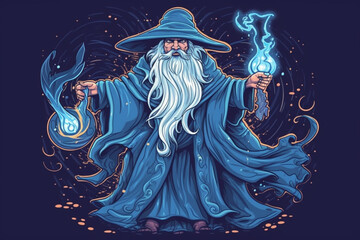 Fantastic wizard making spells illustration. Ai generated