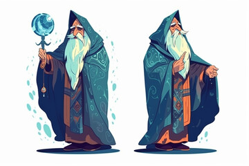 Fantastic wizard making spells illustration. Ai generated