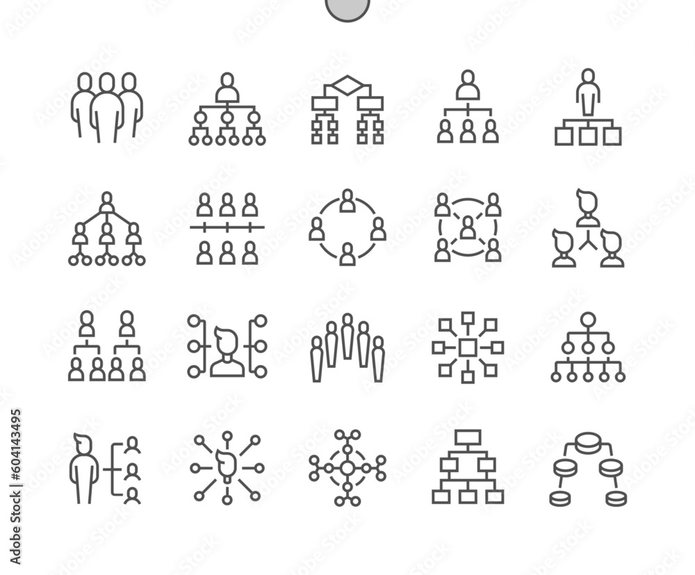 Poster organization chart hierarchy. businessman manager employee. structure, teamwork, process. pixel perf