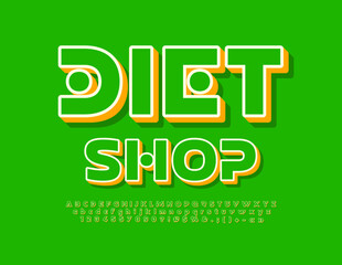 Vector creative logo Diet Shop with 3D Alphabet Letters, Numbers and Symbols set. Abstract style Font