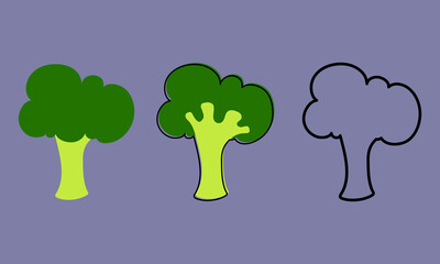 Broccoli Green. Silhouette line flat style.