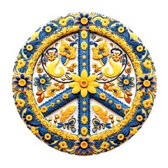 Blau-Gelbes Friedens-Symbol mit Blumen