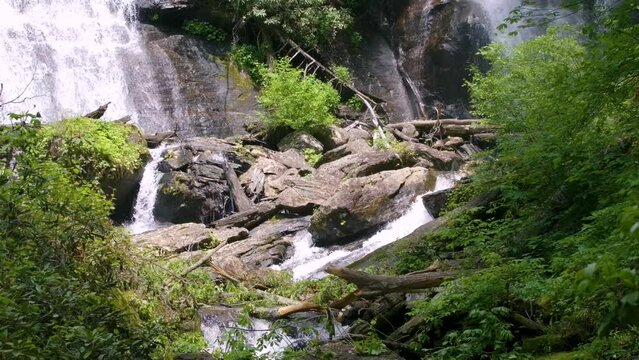 Georgia Anna Ruby Falls  A zoom in on water flowing over rocks at Anna Ruby Falls