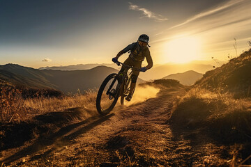 Obraz na płótnie Canvas Mountain bike pro biker - Pushing Limits on the Mountain - Created by AI