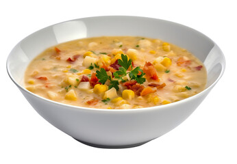 Corn chowder on transparent background. Generative AI.