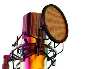 Professional music microphone on a white background. 3D render