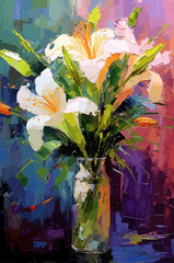 Lilies flowers painting created with generative ai technology	