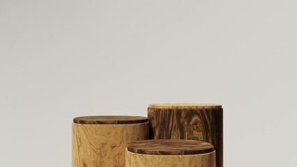 3D Podium Product Background with Wooden Pedestal on Earth Tone Color for Product Display or Product Presentation