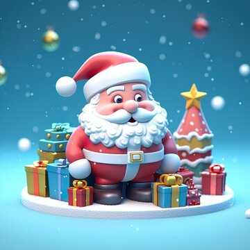 Christmas Santa Claus, gifts box 3d cartoon character. Happy New Year, Merry Christmas. Banner,Generative AI