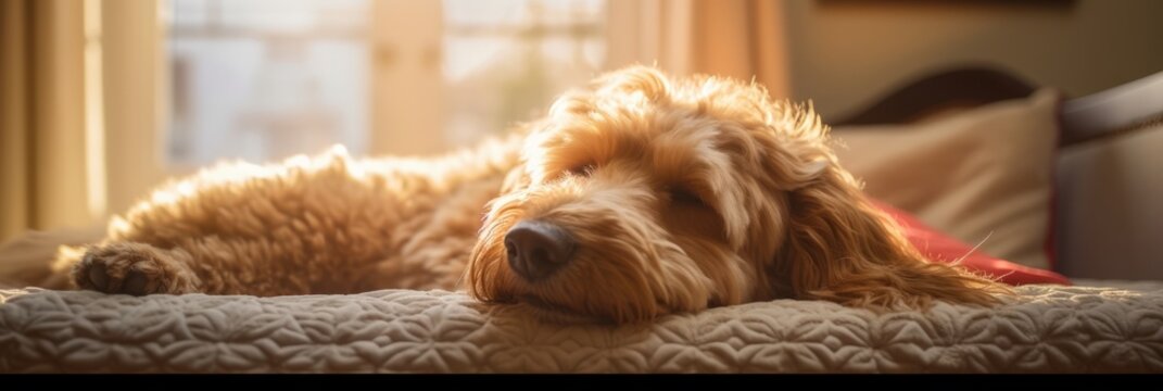 Goldendoodle dog napping created with Generative AI Technology, ai, generative