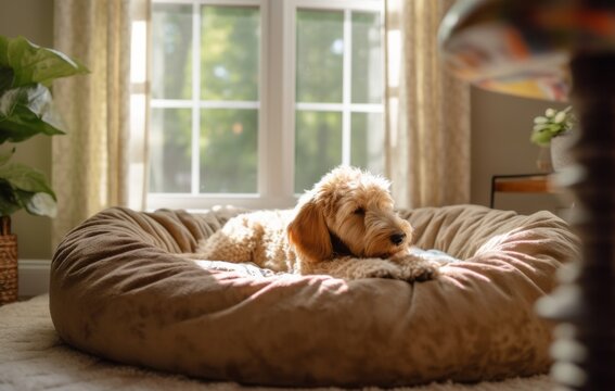 Goldendoodle Napping created with Generative AI Technology, ai, generative