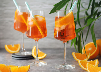 Glasses with aperol spritz cocktail