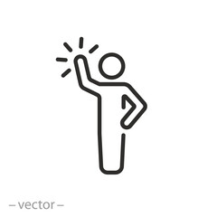 high motivation icon, self confidence, joy person, thin line symbol - editable stroke vector illustration