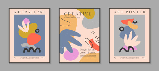 Art modern vector posters with hand drawn organic shapes,textures and doodles.Trendy contemporary illustrations for prints,flyers,banners,invitations,branding design,covers,home decor