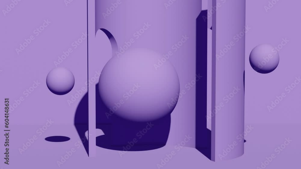 Poster lilac abstract background with high arch and flying sphere. abstract loop animation