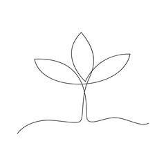 Sprout drawn in one continuous line. One line drawing, minimalism. Vector illustration.