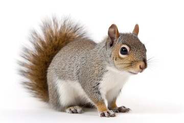 A squirrel is standing on a white surface. Generative AI. - obrazy, fototapety, plakaty