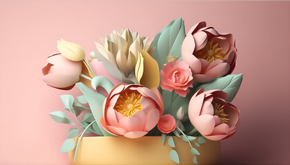 Background floral 3d com flores de papel